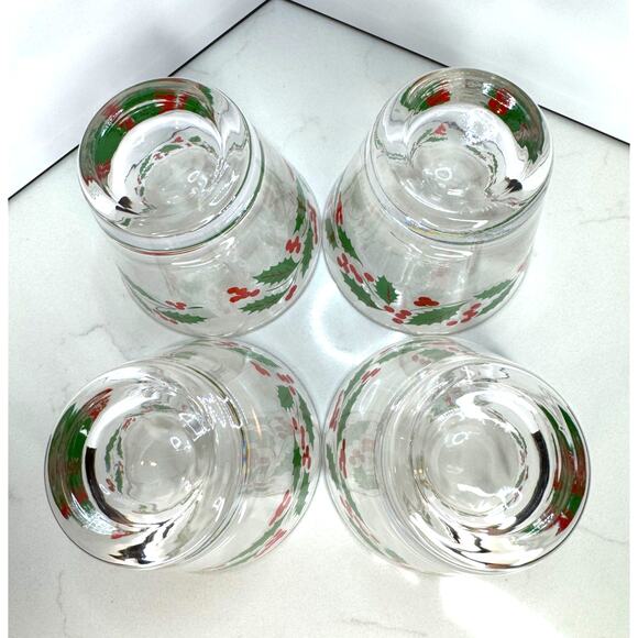 Vintage Holly Berry Design Old Fashion Rocks Glass Set of 4 Holidays Winter 9 Oz - Picture 6 of 6